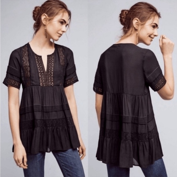 Anthropologie Tops - Anthropologie Maeve Black Tiered Flowy Tunic Small